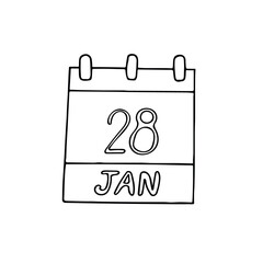 calendar hand drawn in doodle style. January 28. Data Protection Day, date. icon, sticker, element, design. planning, business holiday