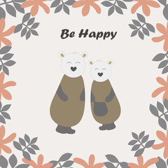two cute happy koala cartoon on leaves background