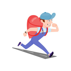 Obraz premium Running courier, metaphor - delivery of happiness, the guy carries a gift in the shape of a heart