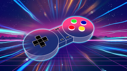 retro game controller on colorful background 3d illustration © monsitj