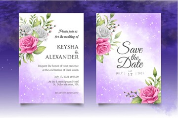 Wedding Invitation Card with Hand Drawn Floral Decoration