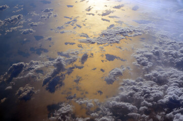 Sun reflection in Mediterranean from airliner. Flight from Kiev to Sharm El Sheikh, Egypt.