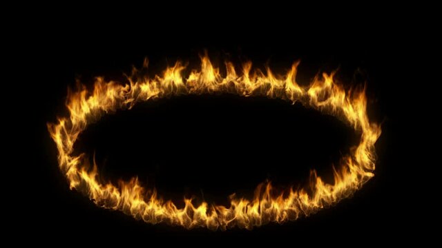 3D animation of a oval shape on fire with alpha layer