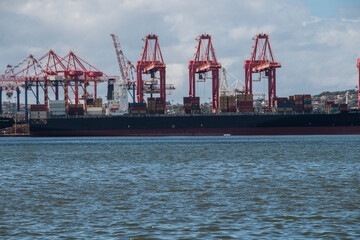 Cranes Loading Containers onto Ship in Durban Harbour