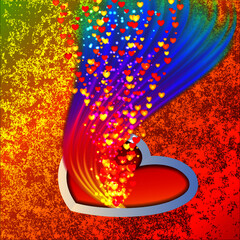Valentine's Day. Flames and hearts. Vector illustration on a colorful background there is a flame of passion and hearts. Postcard for the holiday.