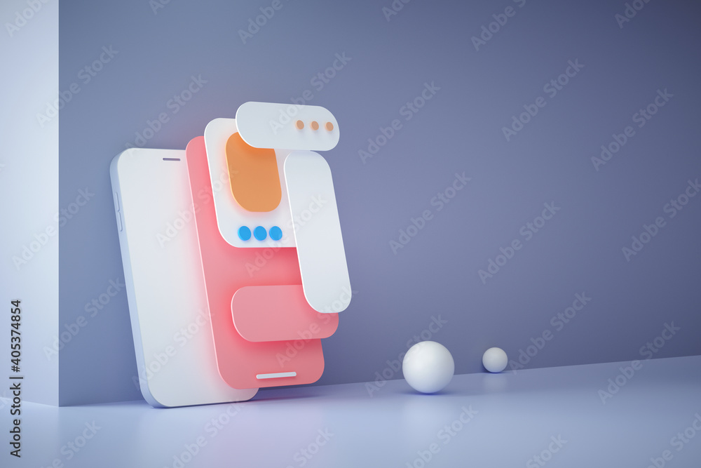 Poster 3d render mobile app development, ui-ux design, web design and application layout. 3d render illustr