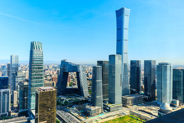 Moderne stadshorizon en gebouwen in Peking, China.