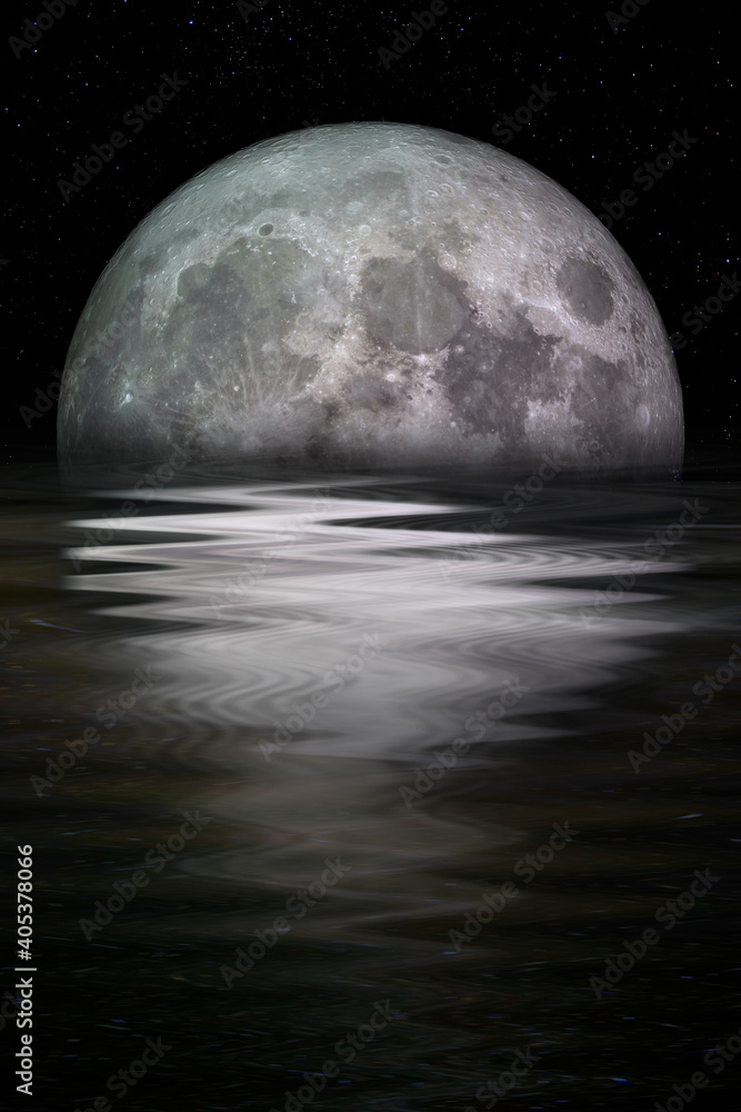 Canvas Prints blue moon rising out of the sea. elements of this image furnished by nasa.