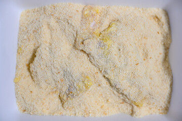 Loaded cuttings in breadcrumbs during wrapping.