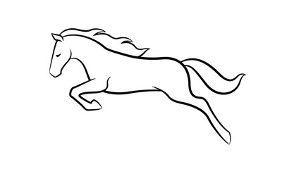 Horse jumping icon. Line art vector illustration. Minimalist concept.