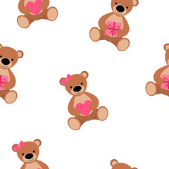 Seamless pattern Valentine's day Bears heart gifts vector illustration