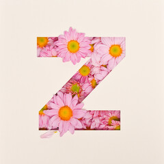 Font design, Abstract alphabet font with pink flower, realistic typography - Z