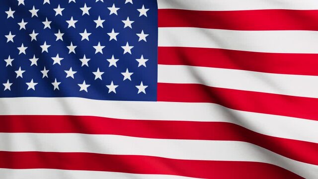 A closeup animation of the flying American flag, highly detailed 3D render animation