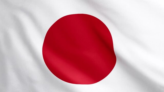 A closeup of the national flag of Japan waving in the wind, realistic 3D animation 
