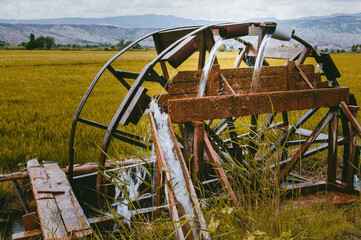 Vintage water mill used in agricultural work.