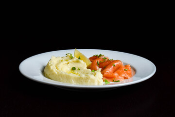 Mashed parsnips with lemon and cream and lightly-salted salmon.