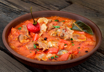 Traditional Hungarian chicken ventricles goulash soup.  Zuza perkelt.