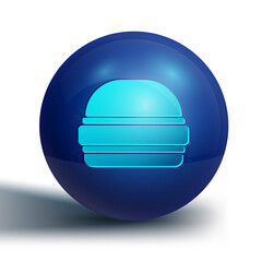 Blue Burger icon isolated on white background. Hamburger icon. Cheeseburger sandwich sign. Fast food menu. Blue circle button. Vector.