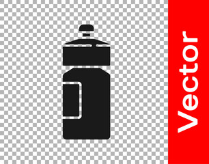 Black Fitness shaker icon isolated on transparent background. Sports shaker bottle with lid for water and protein cocktails. Vector.