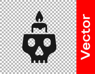 Black Burning candle on a skull icon isolated on transparent background. Day of dead. Vector.