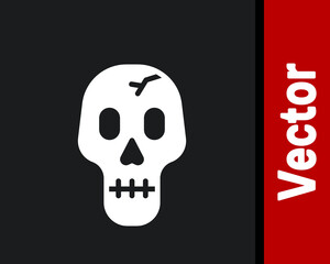 White Skull icon isolated on black background. Happy Halloween party. Vector.