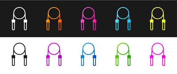 Set Jump rope icon isolated on black and white background. Skipping rope. Sport equipment. Vector.