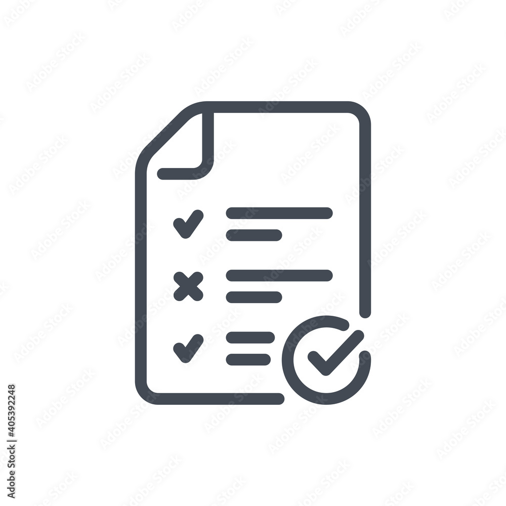 Poster exam report line icon. file with check list and check mark vector outline sign.