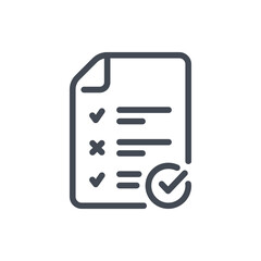 Exam report line icon. File with check list and check mark vector outline sign.