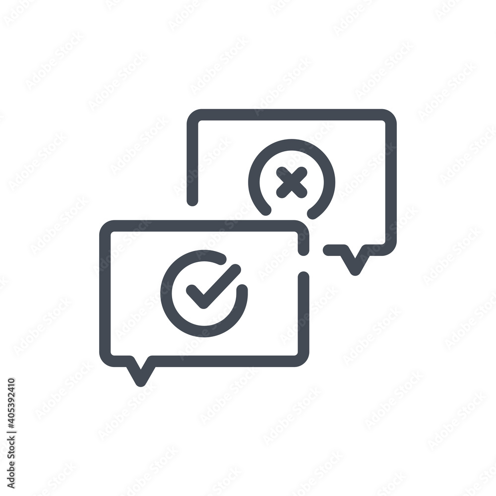 Aufkleber chat feedback line icon. message boxes with checkbox vector outline sign.