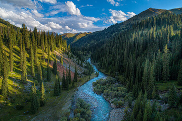 river in a mountain gorge, aerial photography