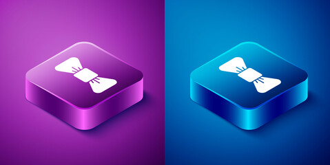 Isometric Bow tie icon isolated on blue and purple background. Square button. Vector.