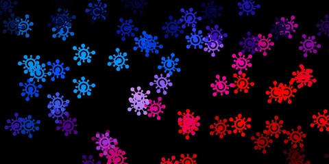 Dark blue, red vector background with covid-19 symbols.