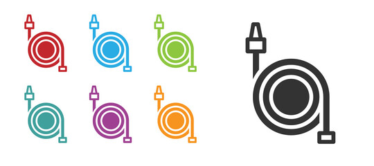 Black Fire hose reel icon isolated on white background. Set icons colorful. Vector.