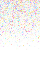 Festive shapely confetti. Celebration stars. Colorful stars dense on white background. Grand festive overlay template. Vertical vector background.