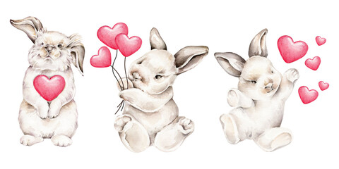 Aquarel konijnen met hartjes