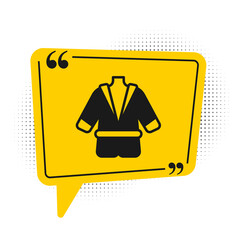 Black Bathrobe icon isolated on white background. Yellow speech bubble symbol. Vector.