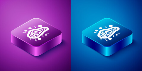 Isometric Bacteria icon isolated on blue and purple background. Bacteria and germs, microorganism disease causing, cell cancer, microbe, virus, fungi. Square button. Vector.