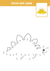Connect the dots game with cartoon dinosaur stegosaurus.