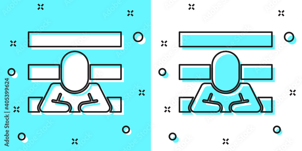 Poster black line prisoner icon isolated on green and white background. random dynamic shapes. vector.