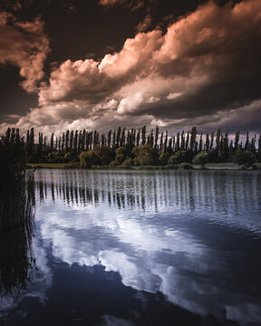 Dramatic cloud sky over the lake