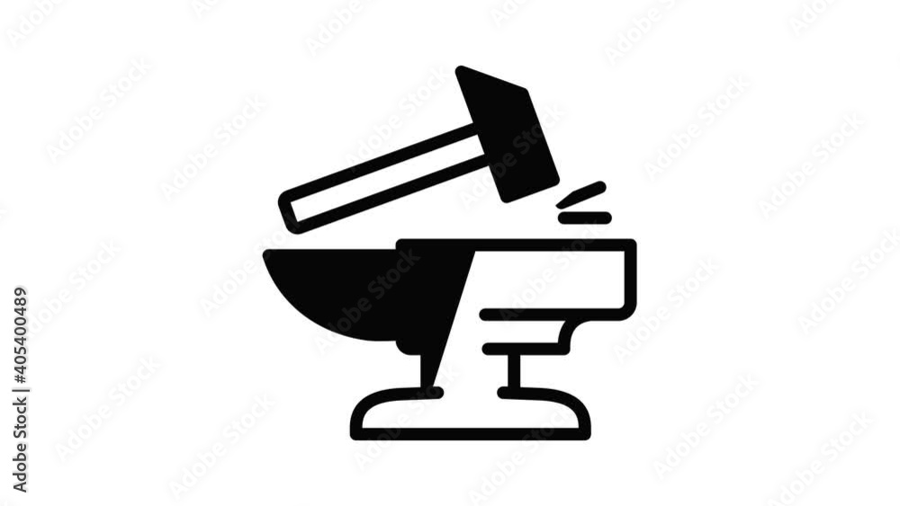 Poster hammer on anvil icon animation best object on white background