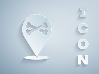 Paper cut Location pirate icon isolated on grey background. Paper art style. Vector.