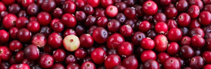 Ripe fresh cranberries as natural, food, berries banner.