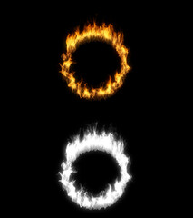 3D illustration of a circle shape on fire with alpha layer