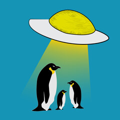 penguin and alien-space vector art