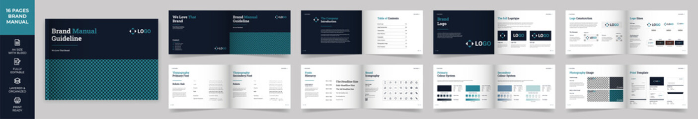 Landscape Brand Manual Template, Simple style and modern layout Brand Style , Brand Book, Brand Identity, Brand Guideline, Guide Book