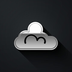 Silver Cloud weather icon isolated on black background. Long shadow style. Vector.