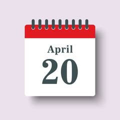Icon day date 20 April, template calendar page