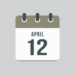 Icon day date 12 April, template calendar page