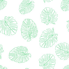 Illustration of green leaves monstera isolated on a white background. Seamless pattern
